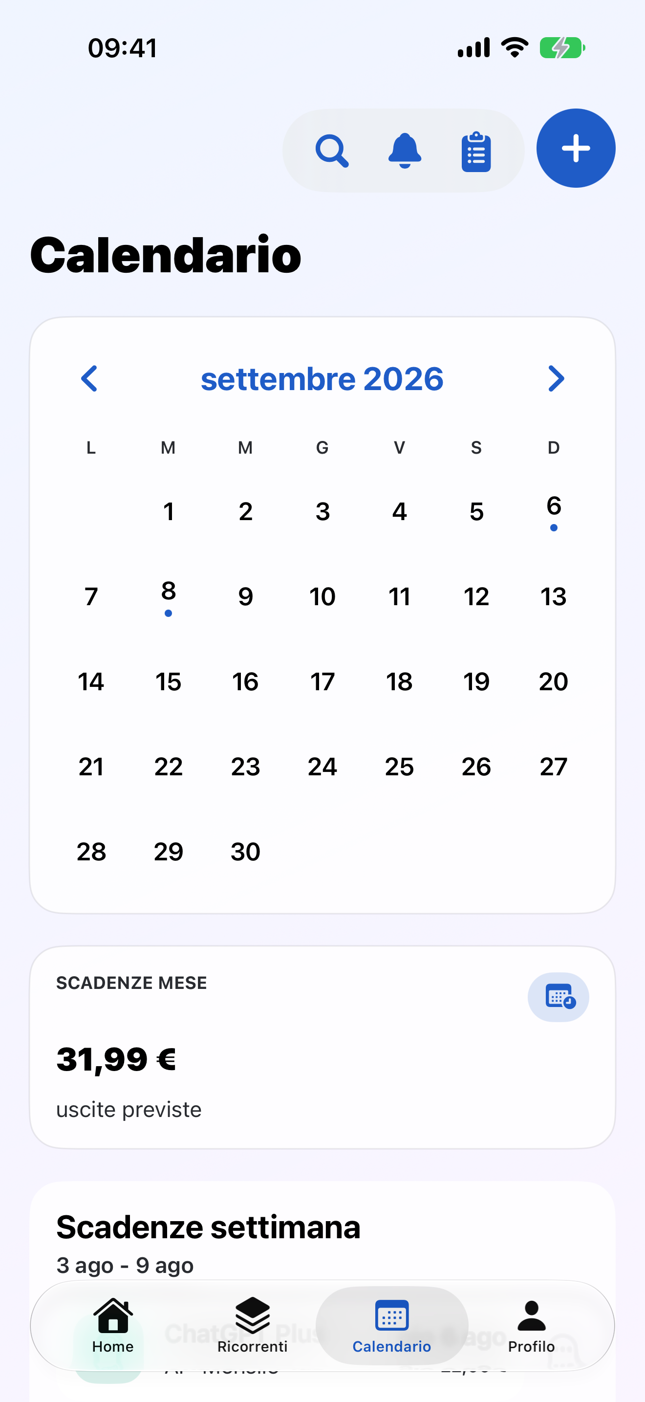 Calendario mensile delle scadenze